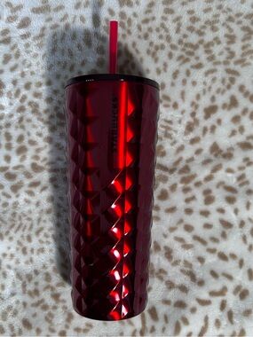 Starbucks Metallic Red Studded Travel Tumbler with Red Straw